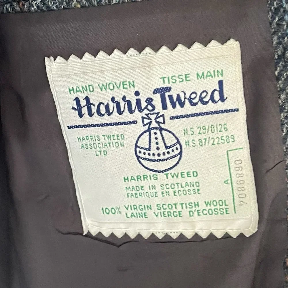 HARRIS TWEED Vintage Hand Woven Wool Blazer Navy Blue 40S - Picture 10 of 14